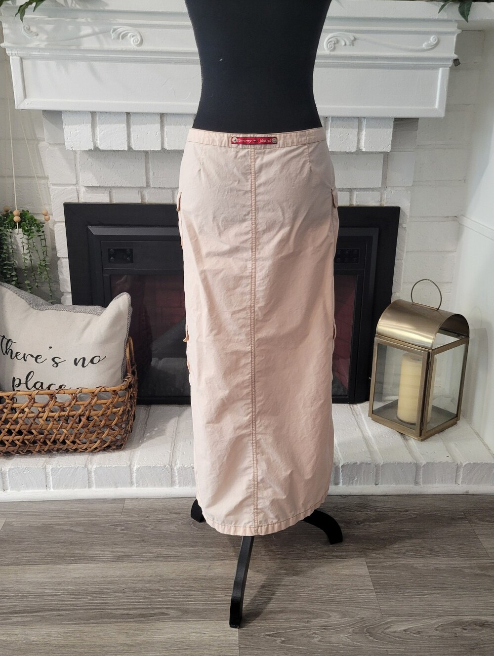 Vintage Y2k Tommy Hilfiger Blush Pink Cargo Low Rise Tie Front Maxi Skirt Size 7 - Picture 3 of 12